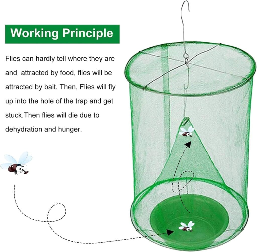 4 Pack Ranch Fly Trap with Bait, Disposable Stable Fly Trap,Horse Fly Trap, Farm Fly Trap, Pest Control, Fly Traps Outdoor, Hanging Fly Cages, Fly Catcher Killer for Farm/Orchard