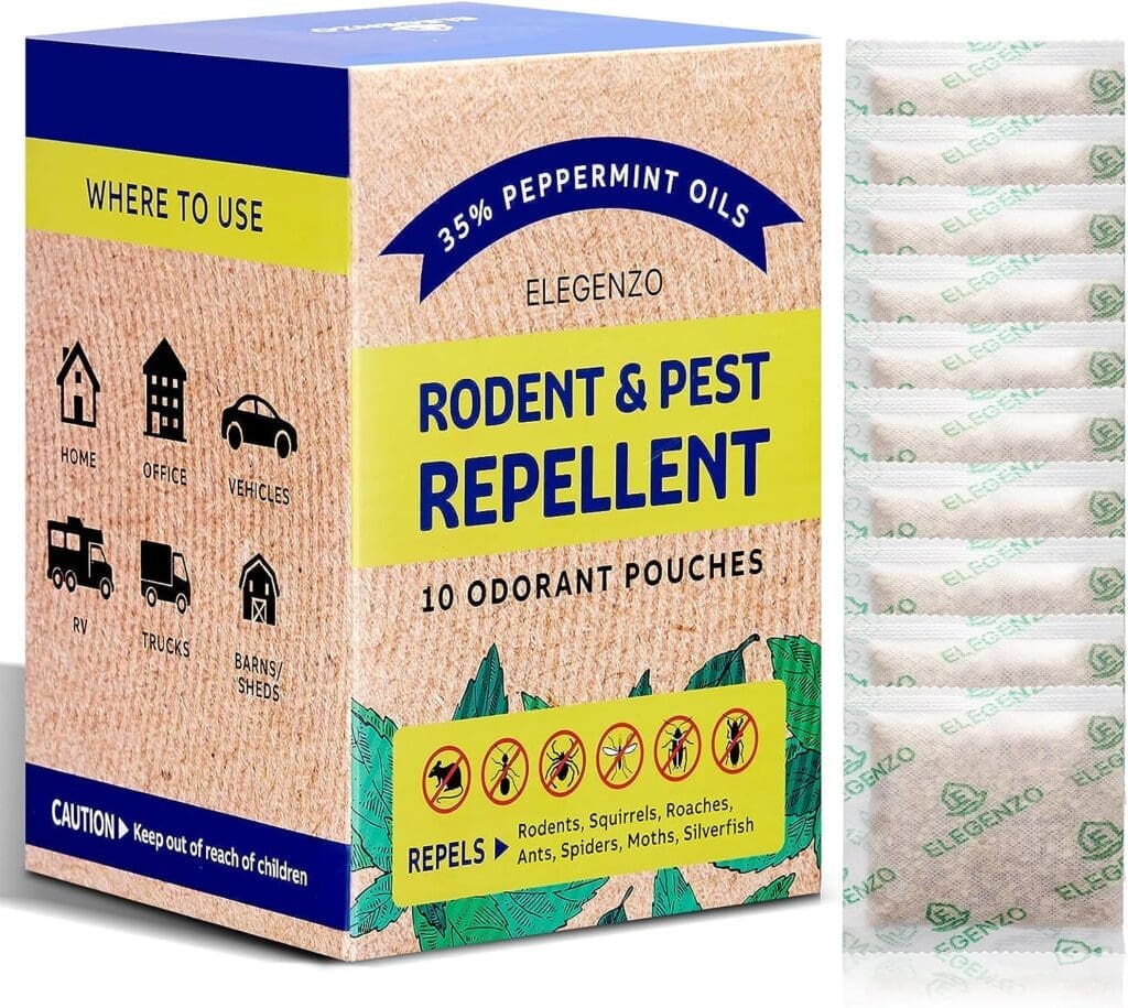 ELEGENZO Mouse Repellent Pouches, 35% Peppermint Oil Pest and Rodent Repellent, Mice Repellent with Peppermint Oil to Repel Mice and Rats, Squirrels, Roaches, Ants, Spiders, Moths, 10 Odorant Pouches ELEGENZO Mouse Repellent Pouches, 35% Peppermint Oil Pest and Rodent Repellent, Mice Repellent with Peppermint Oil to Repel Mice and Rats, Squirrels, Roaches, Ants, Spiders, Moths, 10 Odorant Pouches