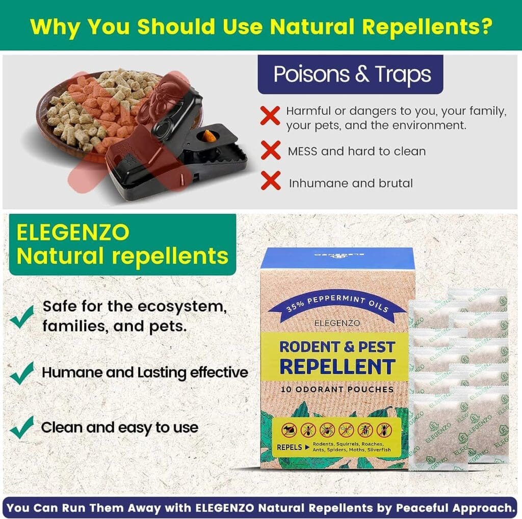 ELEGENZO Mouse Repellent Pouches, 35% Peppermint Oil Pest and Rodent Repellent, Mice Repellent with Peppermint Oil to Repel Mice and Rats, Squirrels, Roaches, Ants, Spiders, Moths, 10 Odorant Pouches ELEGENZO Mouse Repellent Pouches, 35% Peppermint Oil Pest and Rodent Repellent, Mice Repellent with Peppermint Oil to Repel Mice and Rats, Squirrels, Roaches, Ants, Spiders, Moths, 10 Odorant Pouches