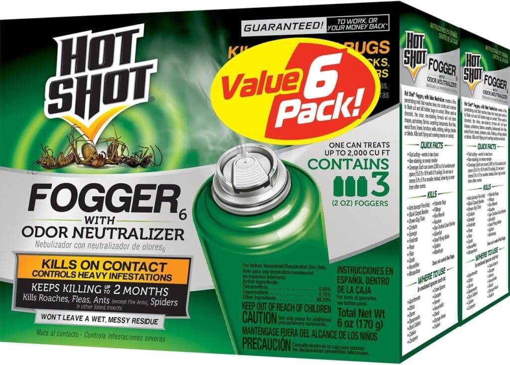 Hot Shot Fogger With Odor Neutralizer, Kills Roaches, Ants, Spiders Fleas, Controls Heavy Infestations, 3 Count, 2 Ounce Pack of 2 Hot Shot Fogger With Odor Neutralizer, Kills Roaches, Ants, Spiders Fleas, Controls Heavy Infestations, 3 Count, 2 Ounce Pack of 2