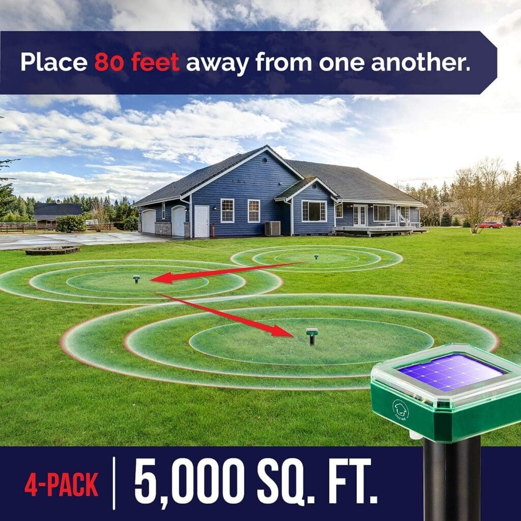 Livin Well Solar Sonic Pest Repeller Stakes - 4pk Outdoor Pest Repellent with 5,000 Feet Range, Solar Powered Animal Control, Rodent Repellent and Deterrent for Mole, Vole, Gopher Livin Well Solar Sonic Pest Repeller Stakes - 4pk Outdoor Pest Repellent with 5,000 Feet Range, Solar Powered Animal Control, Rodent Repellent and Deterrent for Mole, Vole, Gopher