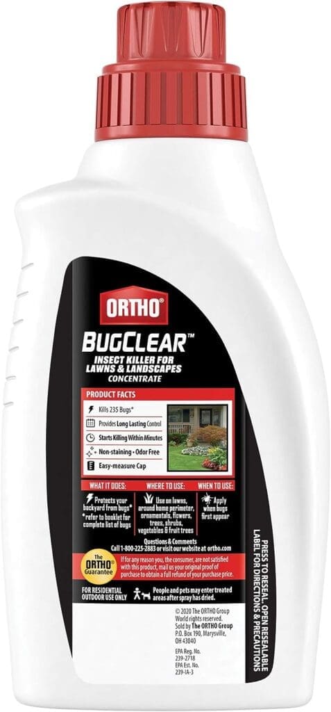 Ortho BugClear Insect Killer for Lawns and Landscapes Concentrate, Kills Ants, Ticks, Mosquitoes, Fleas and Spiders in Your Yard, Starts Killing Within Minutes, Odor Free, 32 oz.