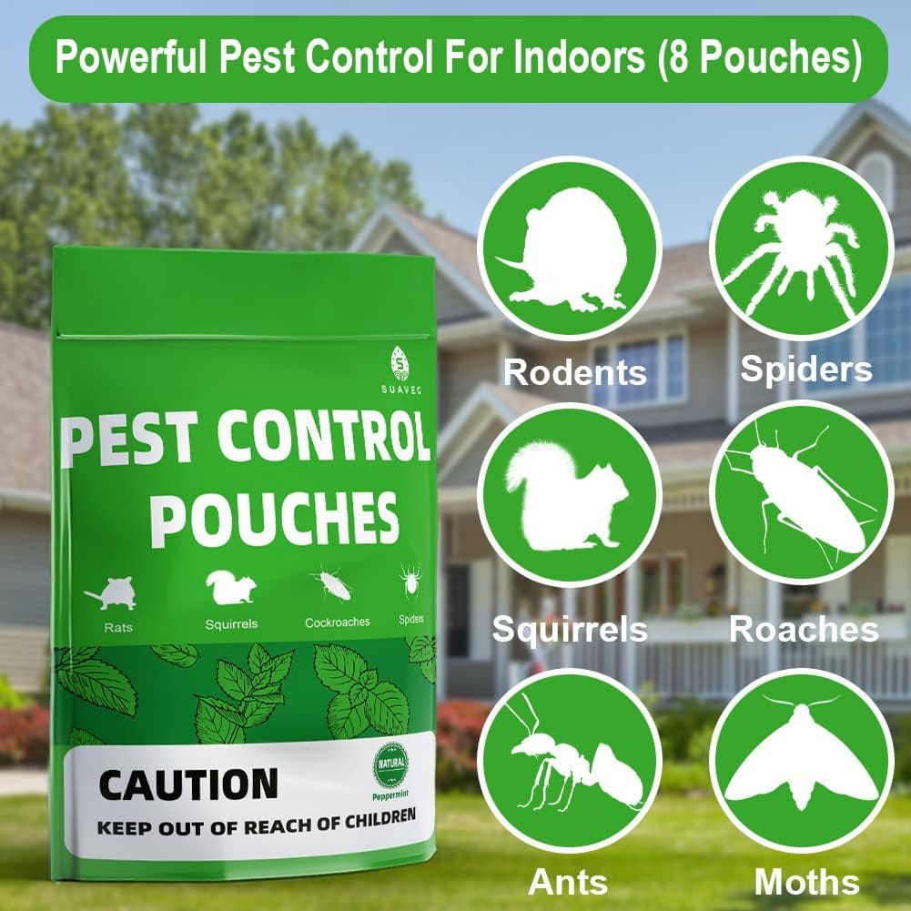SUAVEC Pest Control Pouches, Squirrel Repellent, Repel Squirrels, Rodents, Mouse, Mice, Rats, Ant, Spider Other Pest, Peppermint Rodent Repellent, Indoor Mice Repellent, Pest Repeller- 8 Pouches SUAVEC Pest Control Pouches, Squirrel Repellent, Repel Squirrels, Rodents, Mouse, Mice, Rats, Ant, Spider Other Pest, Peppermint Rodent Repellent, Indoor Mice Repellent, Pest Repeller- 8 Pouches